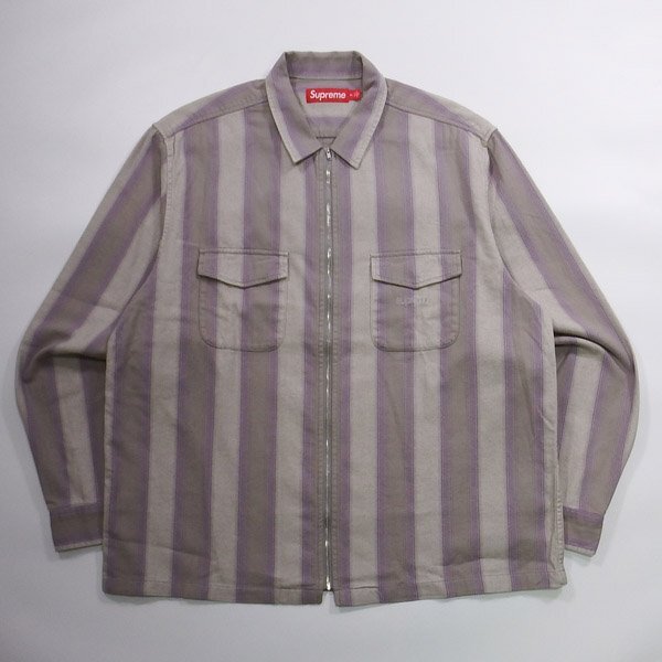 未使用品 Supreme Stripe Flannel Zip Up Shirt Grey XL シュプリーム ストライプ ジップ フランネルシャツ_画像1
