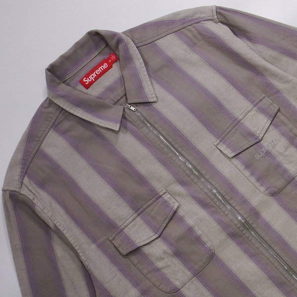 未使用品 Supreme Stripe Flannel Zip Up Shirt Grey XL シュプリーム ストライプ ジップ フランネルシャツ_画像2