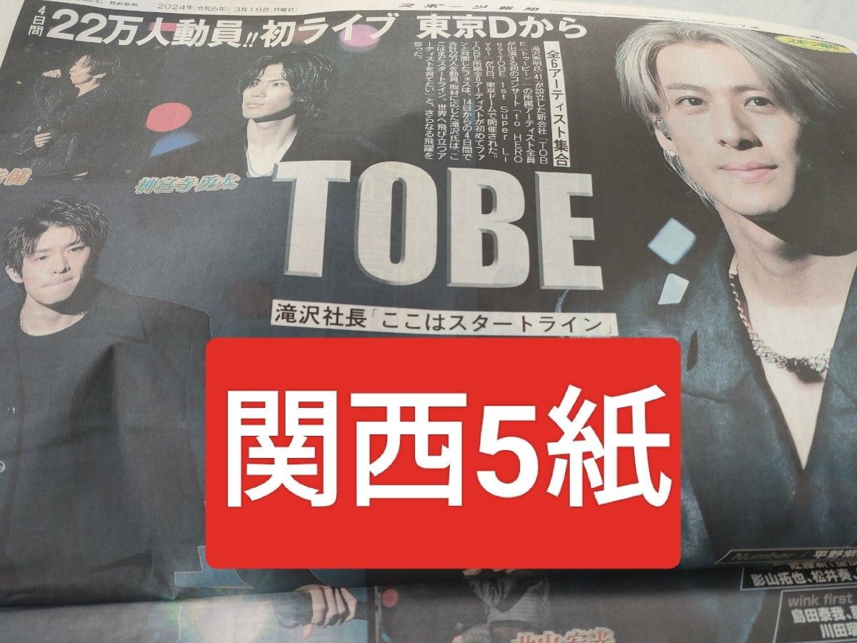 TOBE 　number iスポーツ新聞　関西5紙