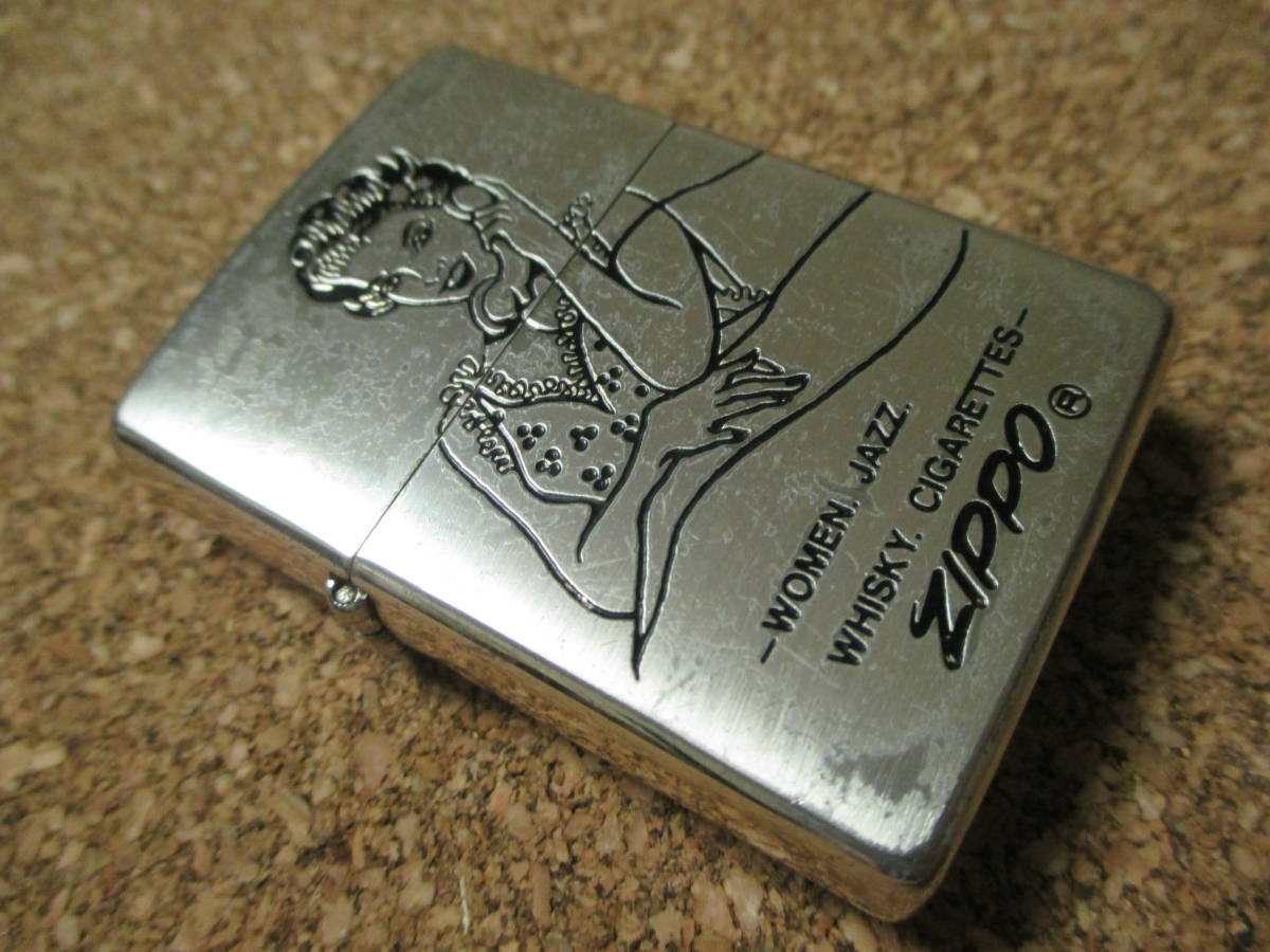 ZIPPO 『WOMEN JAZZ WHISKY CIGARETTES』1992年11月製造 ベッド 電話 女性 ジャズ ウイスキー タバコ オイルライター ジッポー 廃版激レア_画像1