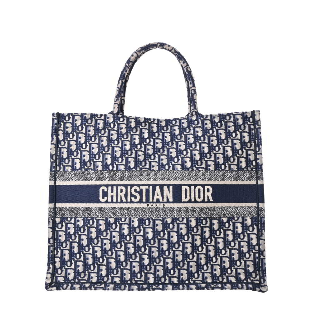 美品 Christian Dior オブリーク エンブロイダリー ブック トートバッグ Large ネイビー クリスチャンディオール KL4BUA2P23_画像1