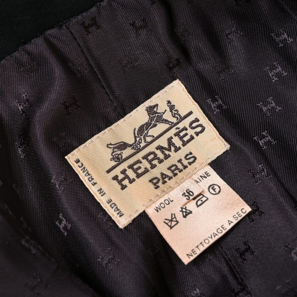 HERMES кожаный ремень имеется шерсть юбка 36 черный Hermes KL4BP2SH38