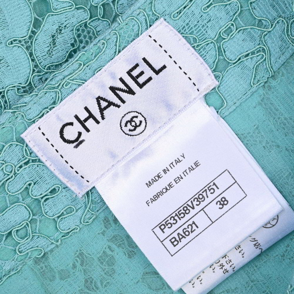 CHANEL 裏地シルク コットン混 レーススカート 38 グリーン シャネル KL4BP2HS37_画像8