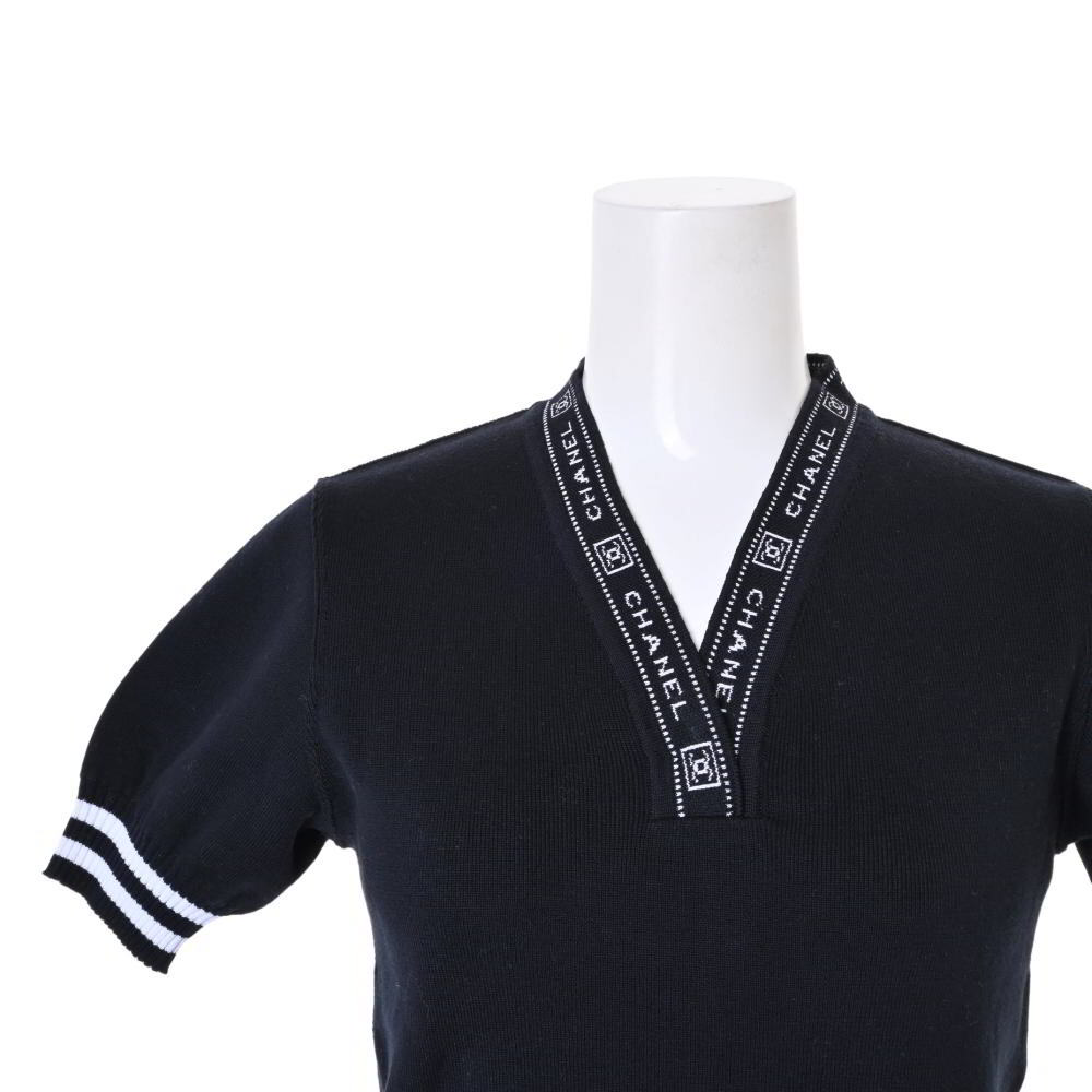 CHANEL 04P sportsline Logo line entering short sleeves knitted 38 black Chanel KL4BP2CK31