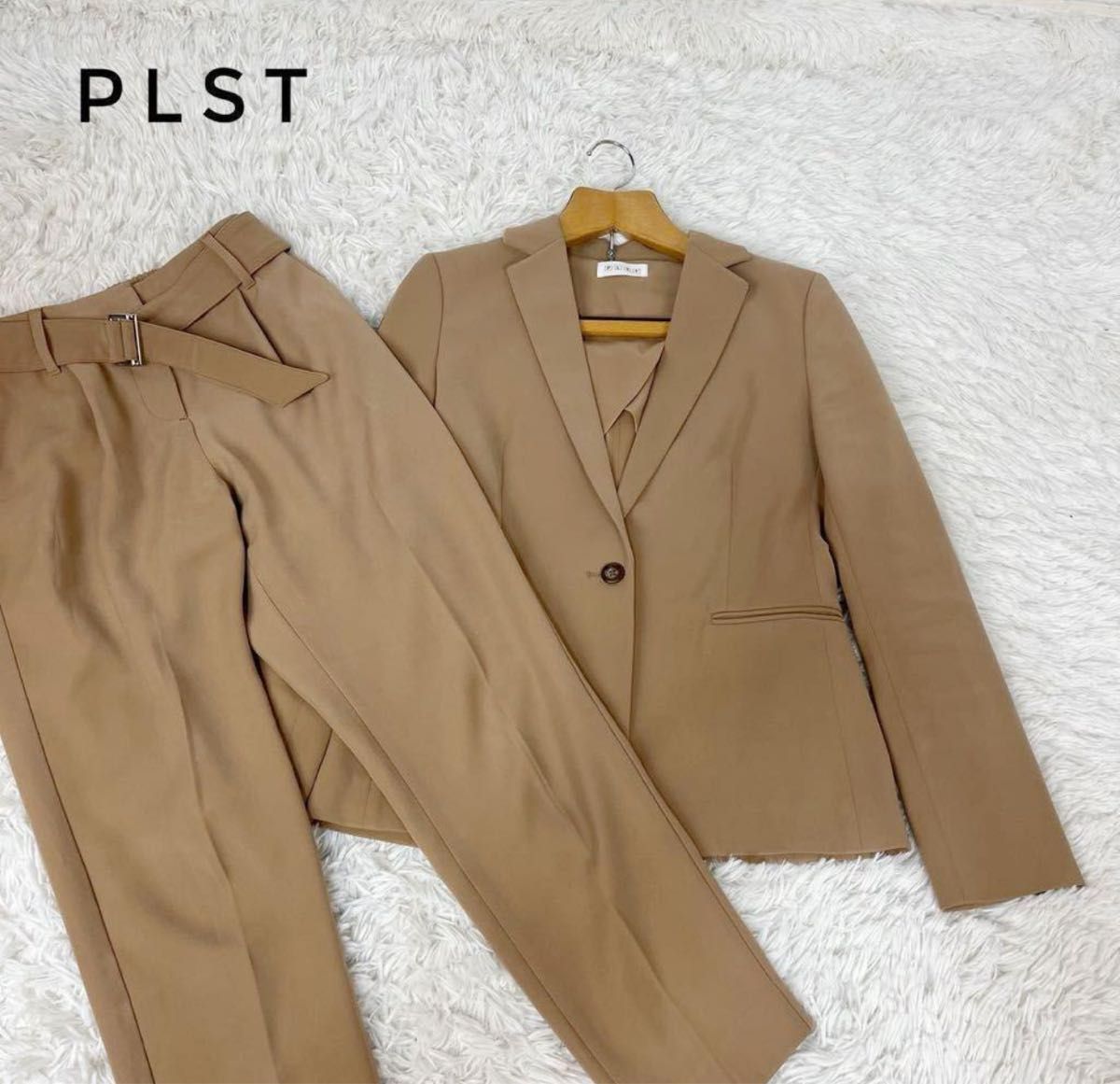 PLSTプラステ　テーパードパンツ　太ベルト付　サテン素材　XS 美シルエット PLST プラステ パンツ スラックス ボトムス