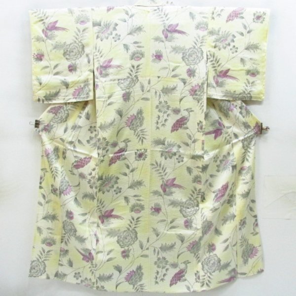 * kimono 10* 1 jpy silk fine pattern bird single . length 156cm.62.5cm [ including in a package possible ] *