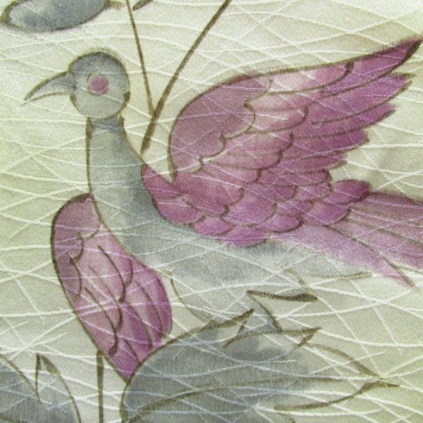 * kimono 10* 1 jpy silk fine pattern bird single . length 156cm.62.5cm [ including in a package possible ] *