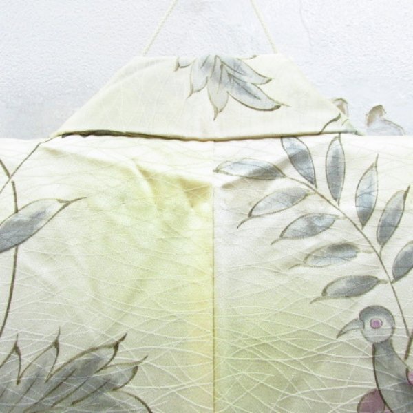 * kimono 10* 1 jpy silk fine pattern bird single . length 156cm.62.5cm [ including in a package possible ] *