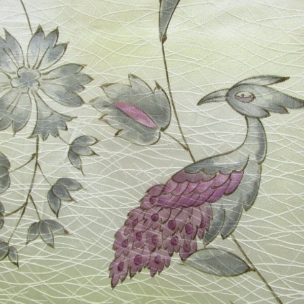 * kimono 10* 1 jpy silk fine pattern bird single . length 156cm.62.5cm [ including in a package possible ] *