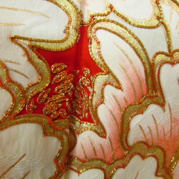 * kimono 10* 1 jpy silk long-sleeved kimono gold paint . length 160cm.64.5cm [ including in a package possible ] ***