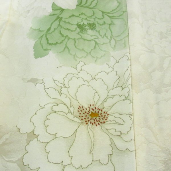 * kimono 10* 1 jpy silk long-sleeved kimono gold paint . length 160cm.63.5cm [ including in a package possible ] ***