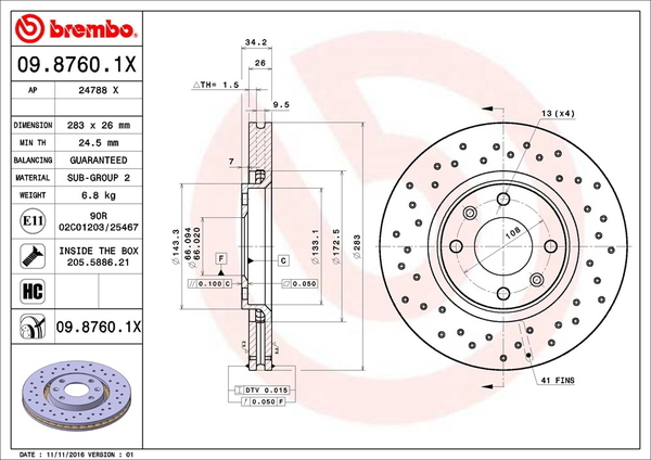 ブレンボ エクストラブレーキディスク フロント左右セット 307 T5NFU 09.8760.1X brembo XTRA BRAKE DISC ブレーキローター_画像4