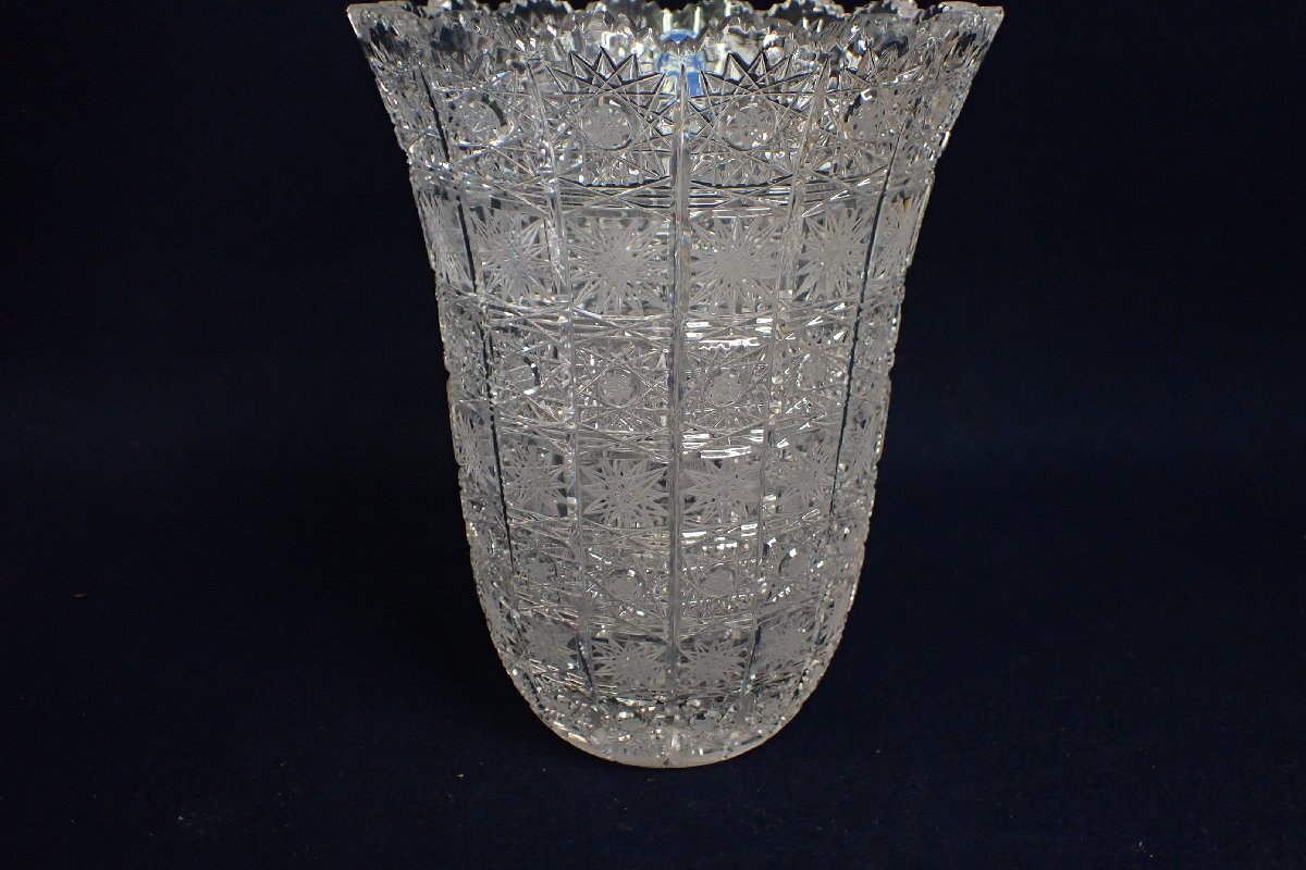 ★031806 ボヘミアクリスタル カットガラス 花瓶 花器 花入 花生 高さ25cm★の画像2