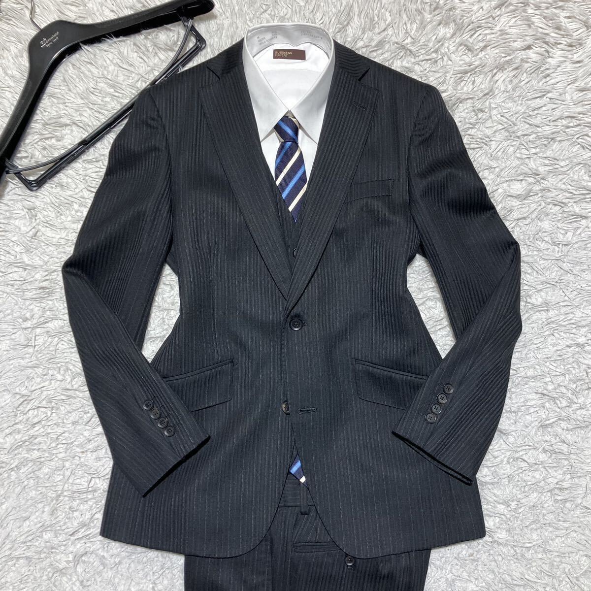  men's ti Nora s[ overwhelming feeling of luxury ]MEN*S TENORAS three-piece suit setup suit stripe black black 3P lustre the best M size 