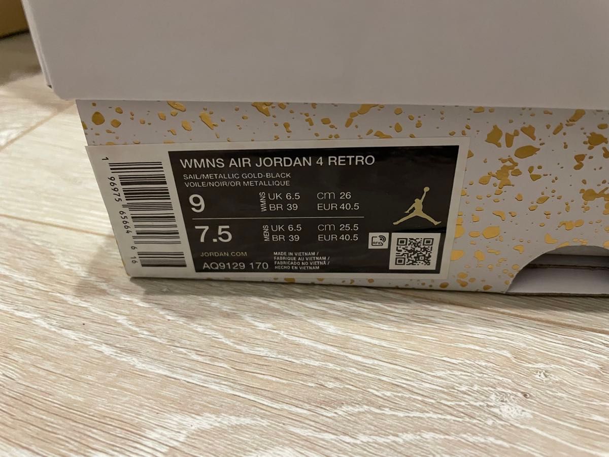Nike WMNS Air Jordan 4 Retro White & Gold ホワイト ゴールド　AJ4 ジョーダン4 26