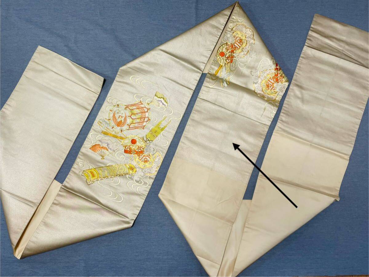 アンティーク 袋帯 刺繍 雅楽楽器の柄 リメイク 絹の画像4