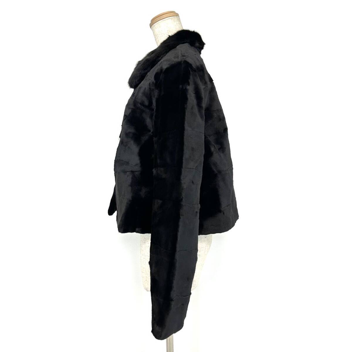 【貂商】h2662 SAGAFURS ブラックミンク/シェアードミンク デザインコート セミロング ミンクコート 貂皮 mink身丈 約50cm_画像2