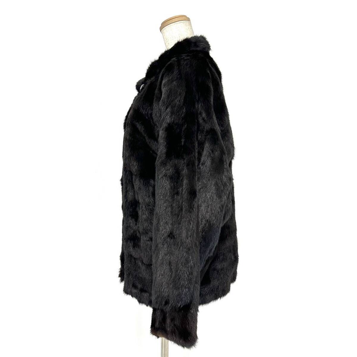 【貂商】h2678 ブラックミンク ハーフコート デザインコート セミロング ミンクコート 貂皮 mink身丈 約60cmの画像2