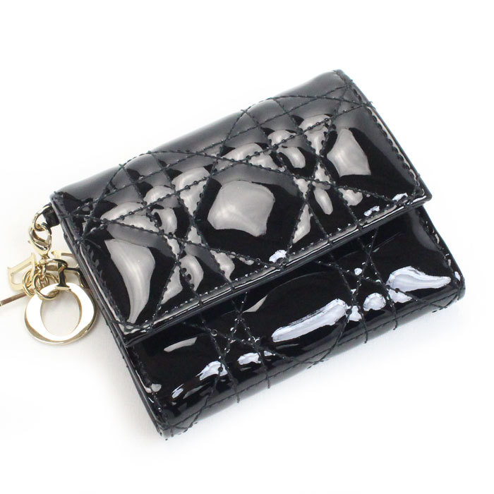 Dior ディオール レディディオール ロータスウォレット 三つ折り財布 ブラック S0181OVRB_M900 レディース 中古 美品
