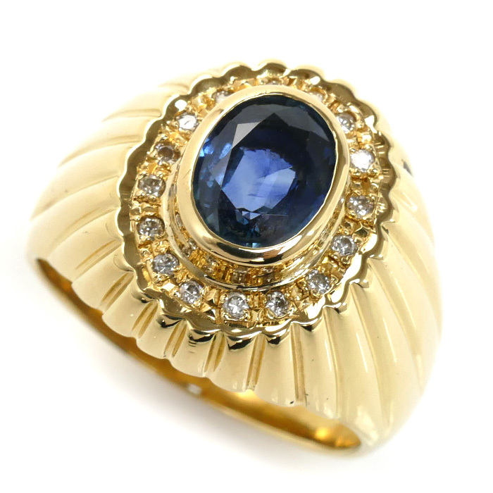 【感謝価格】 サファイア2.54ct リング・指輪 イエローゴールド K18YG ダイヤモンド0.18ct 中古 メンズ 21.1g 20号 ゴールド