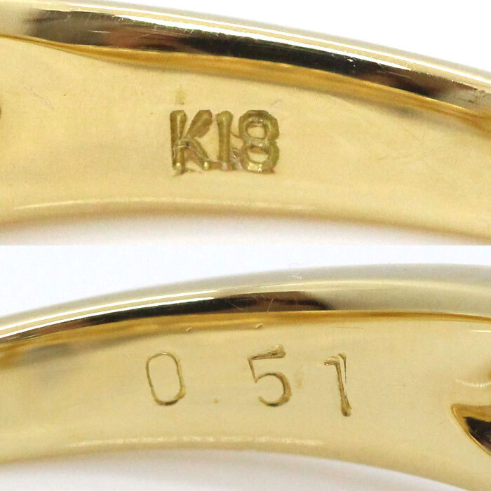 K18YG イエローゴールド リング・指輪 ダイヤモンド0.51ct 10号 3.5g レディース 中古 美品_画像5