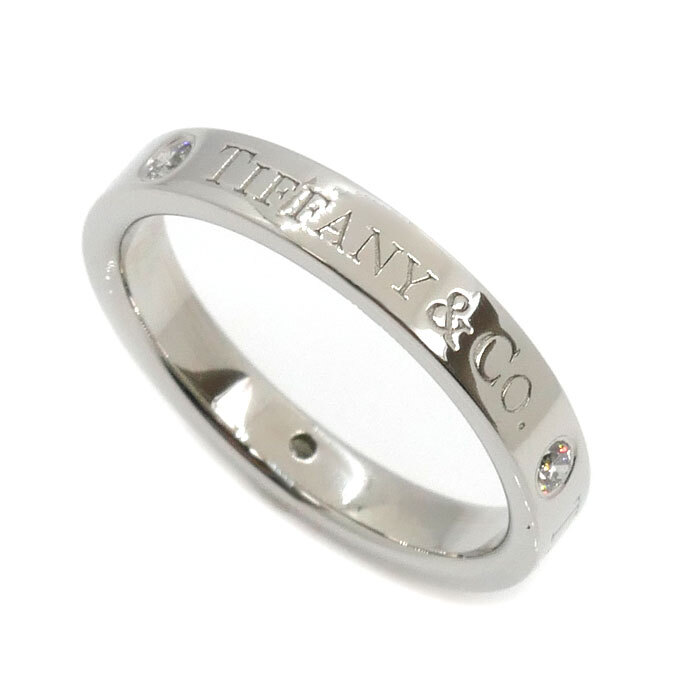 【日本産】 Pt950 ティファニー TIFFANY&Co. フラット 美品 中古 レディース 4.9g 9号 ダイヤモンド 60001881 リング・指輪 3Pダイヤ バンドリング プラチナ