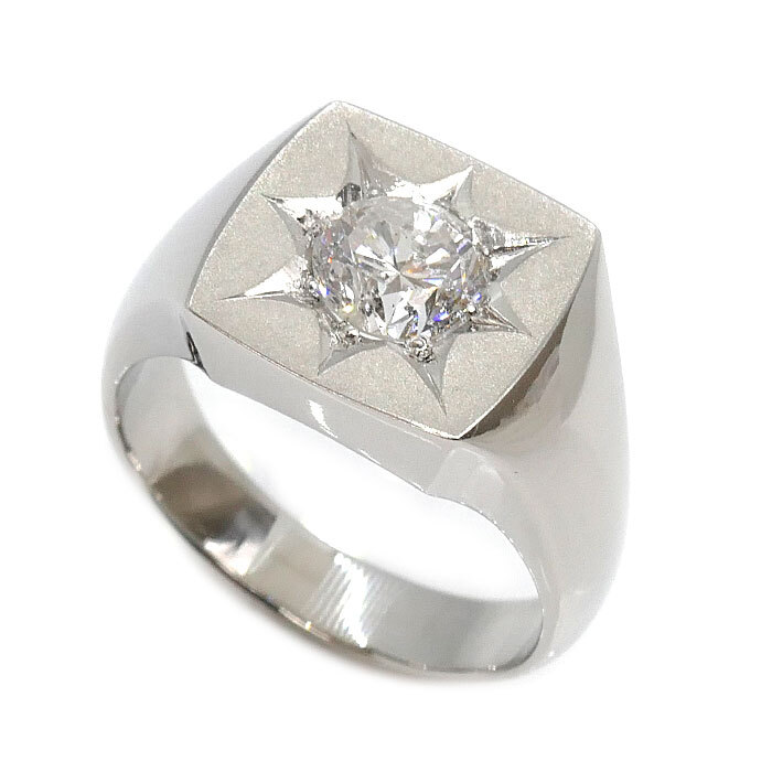 品良く着こなすため Pt900プラチナ 美品 中古 メンズ 24.0g 20号 ダイヤモンド1.41ct リング・指輪 印台 プラチナ