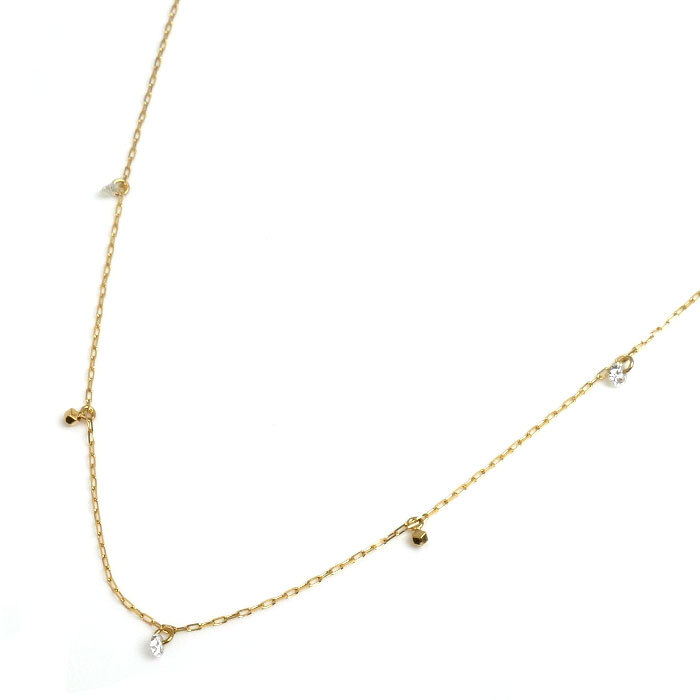 AHKAH Ahkah K18YG yellow gold bin du surrey diamond necklace AK1715010100 diamond 0.09ct 0.9g 40cm used beautiful goods 