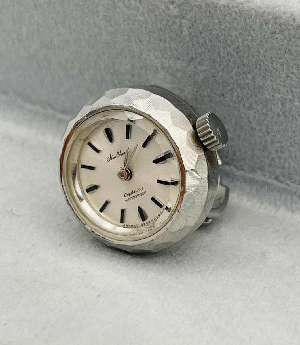 アンティーク オリエンタル 指時計 手巻き 可動中 フリーサイズ クリスタル21石 シルバー文字盤 サイズ約21mm_画像5