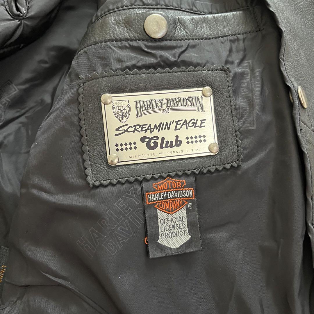 １円【希少】HARLEY-DAVIDSON ハーレーダビッドソン 3D立体イーグル レザー ダブル ライダースジャケット サイズ42 XL メンズ ライナー付 _画像6