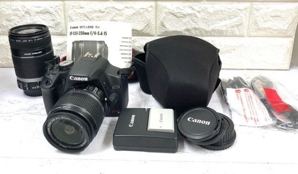 Canon キヤノン EOS Kiss X3 デジタル一眼レフカメラ+EF-S ZOOM 18-55mm+1:3.5-5.6 IS 55-250mm 1:4-5.6 レンズ 撮影 消去OK fah 3A839