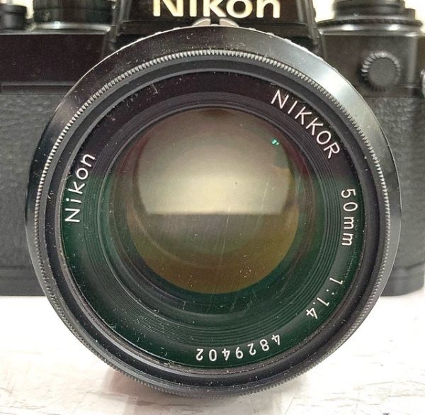 Nikon ニコン FE ブラック フィルム 一眼レフカメラ+NIKKOR 50mm 1:1.4+28mm 1:2.8+300mm 1:4.5レンズ他備品多数 動作未確認 fah 3A792_画像4