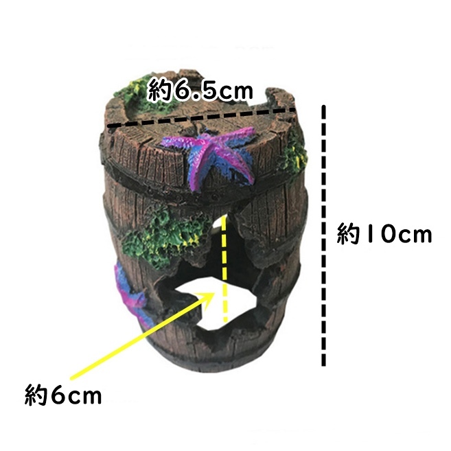 【匿名配送】 アクアリウム オーナメント バレル シングル 水槽用 オブジェ 樽 装飾 テラリウム 隠れ家 魚 熱帯魚 置物 模型 水槽 飾り