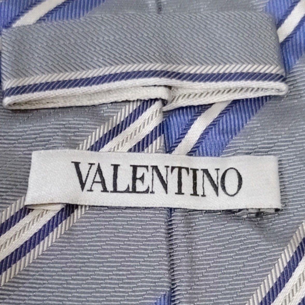 VALENTINO　ヴァレンティノ　レギュラータイ　ネクタイ　レジメン　グレー　ブルー　定番