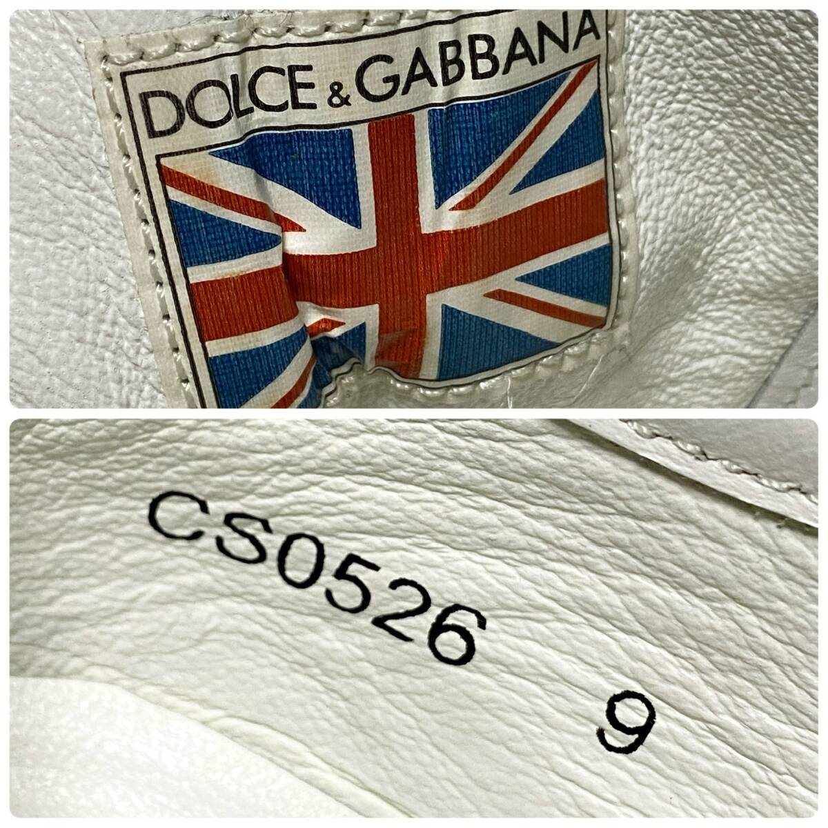 DOLCE＆GABBANA ドルチェ&ガッバーナ 本革 パンチング レザー ベルクロ ロゴプレート スニーカー シューズ UK9 (27.5cm) 白 ホワイト C388_画像10