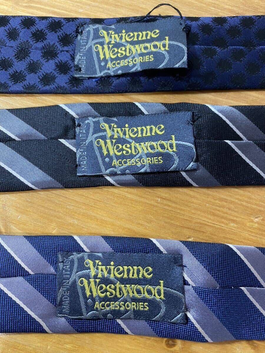 ●3-470 VivienneWestwood ヴィヴィアンウエストウッド ネクタイ おまとめ シルク 柄物 黒 紺 ストライプ ブラック ネイビー 男性用 紳士用_画像4