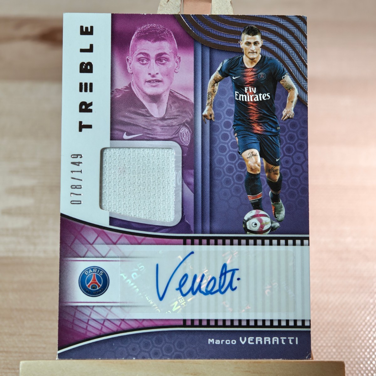 149枚限定 マルコ・ヴェッラッティ 2018-19 Panini Treble Soccer Jersey Autographs Marco Verratti PSG 078/149 直筆サインカード_画像1