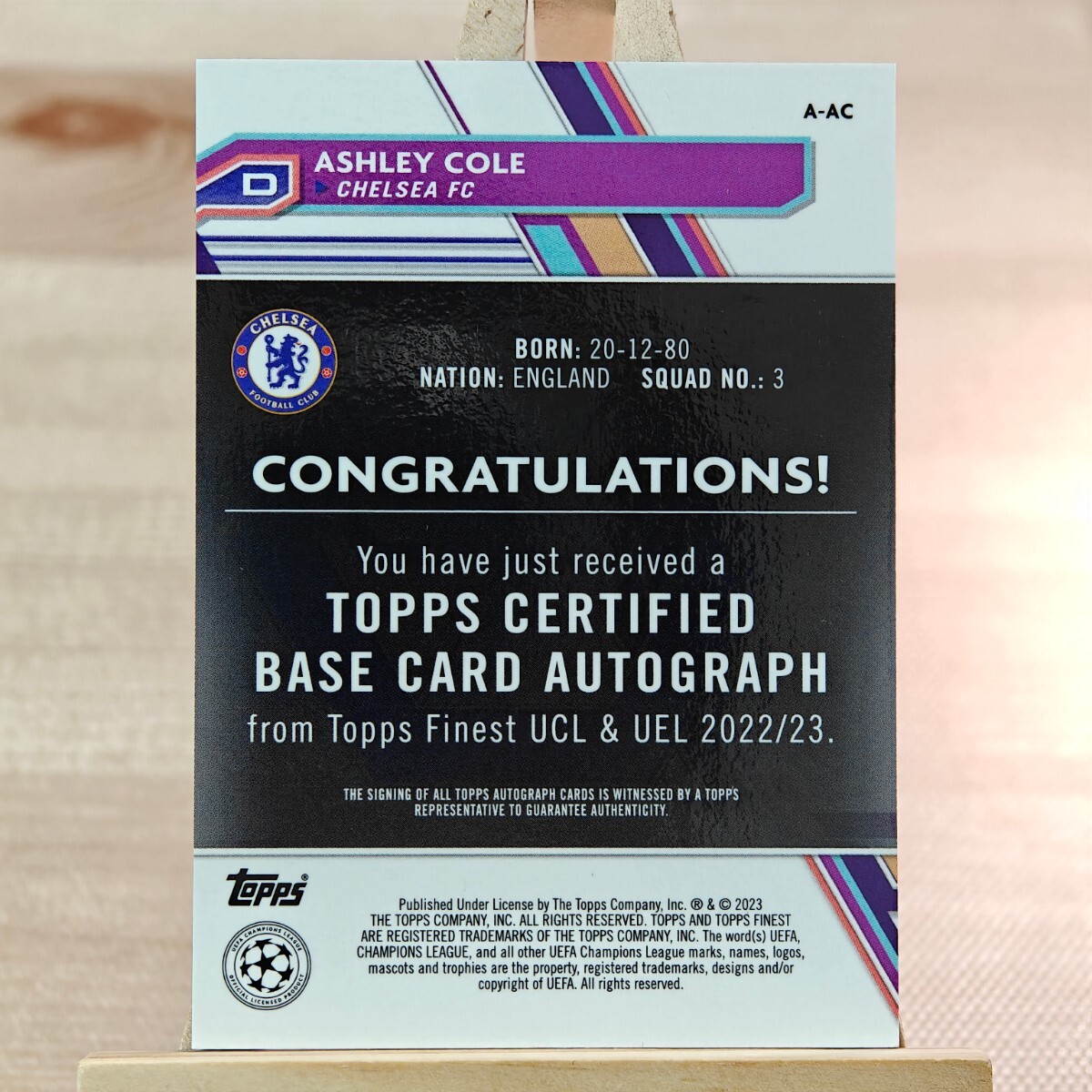 150枚限定 アシュリー・コール 2022-23 Topps Finest UEFA Champions Ashley Cole Auto Chelsea 138/150 直筆サインカード_画像2