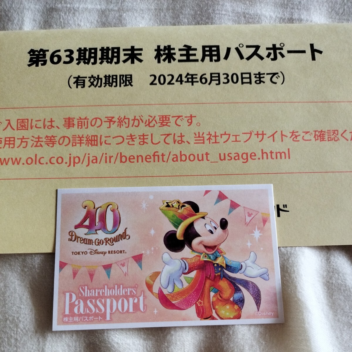 東京ディズニーリゾート 株主優待 株主用パスポート　有効期限2024年6月30日まで_画像2