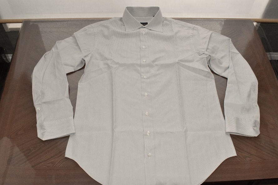 GIORGIO ARMANI ジョルジオアルマーニ ヘアライン ストライプ ホリゾンタルカラー ドレスシャツ サイズ40 未着用の画像3