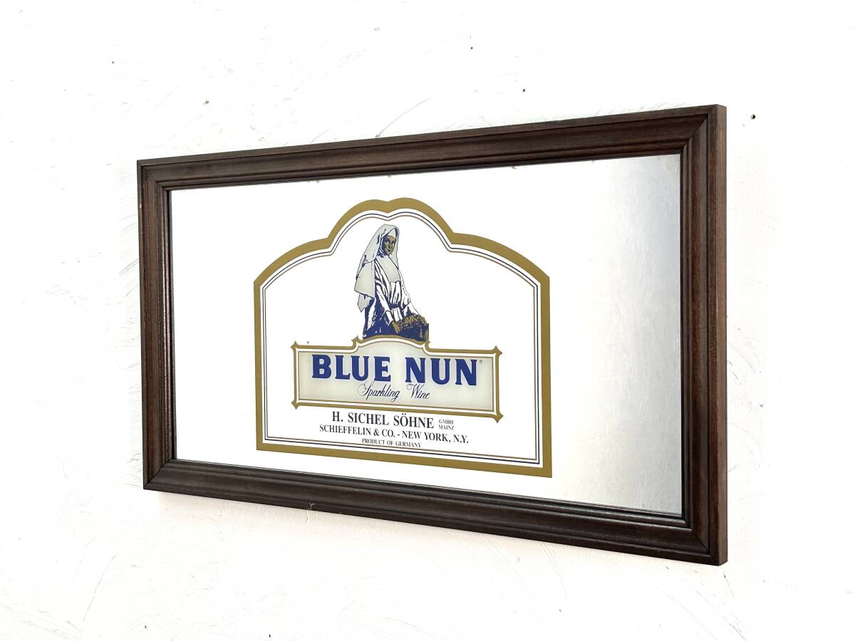 ビンテージ Blue Nun パブミラー ドイツ アドバタイジング 広告 酒場 鏡 ビンテージミラー ワイン Langguth Erben 修道士 壁掛け_画像1