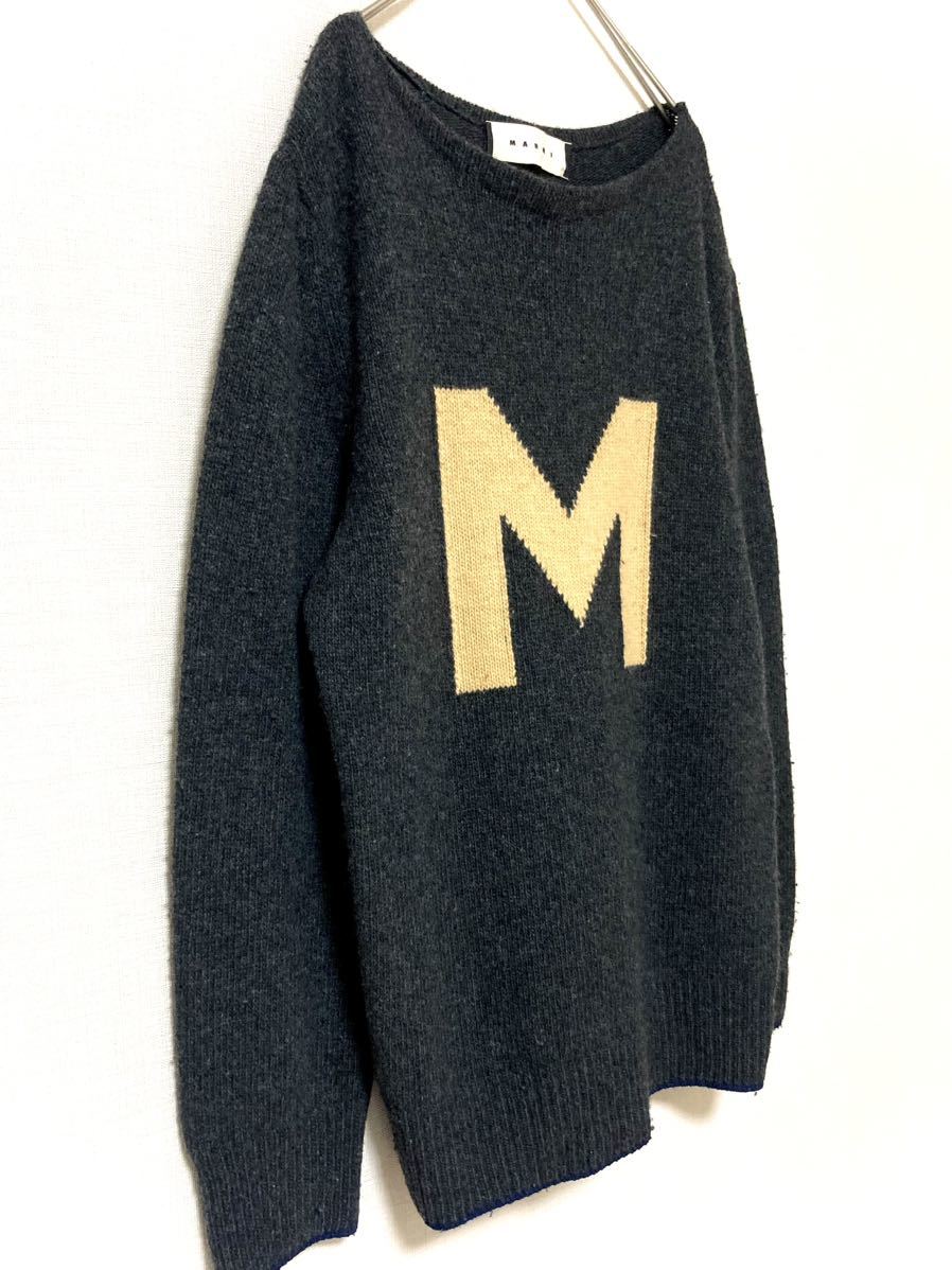 マルニ　marni M ロゴ　ニット　セーター　ウール　メンズ　50 トップス　グレー　シンプル　ユニセックス　プルオーバー