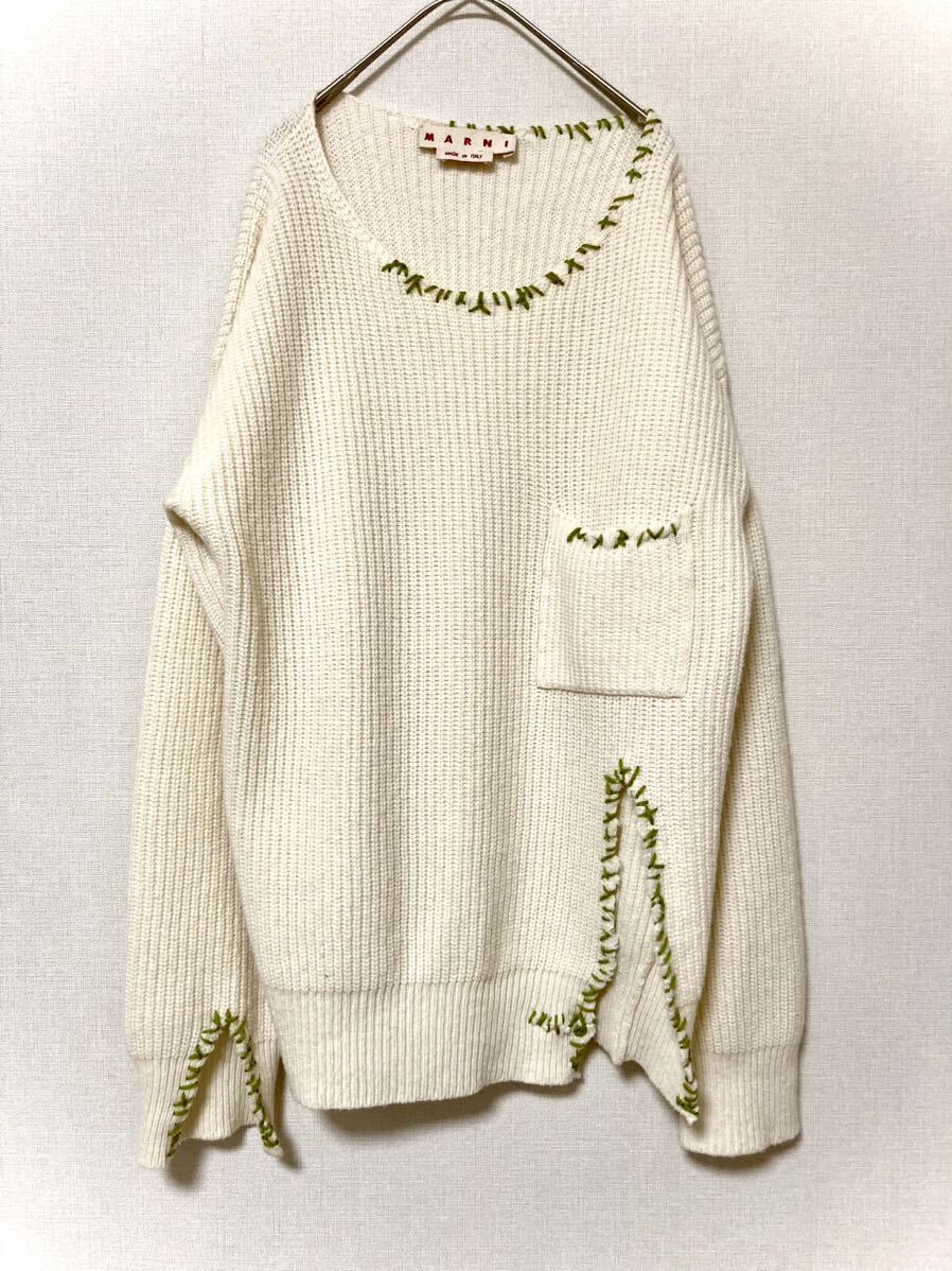 マルニ marni ウール ダメージ ニット セーター メンズ スリット マルニ marni ウール ダメージ ニット セーター メンズ スリット
