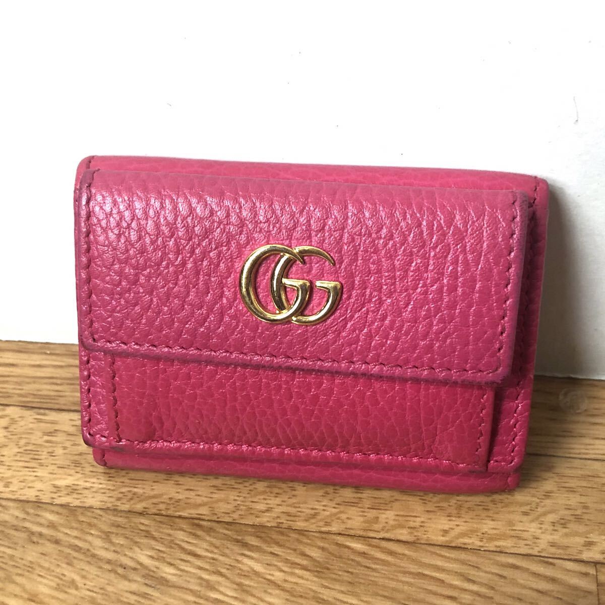 GUCCI グッチ GGマーモント 三つ折り 財布 ベビーピンク レザー 523277_画像1