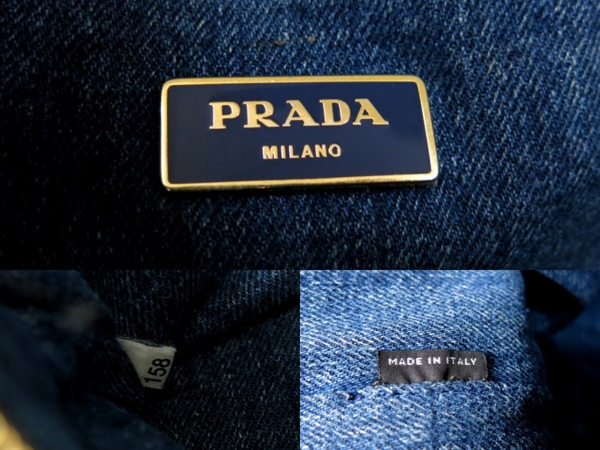 ●超美品●PRADA プラダ●カナパ●三角ロゴプレート●デニム カーフ レザー 本革●トート ハンド バッグ●ブルー●G金具●A4 収納●Js45168_画像7