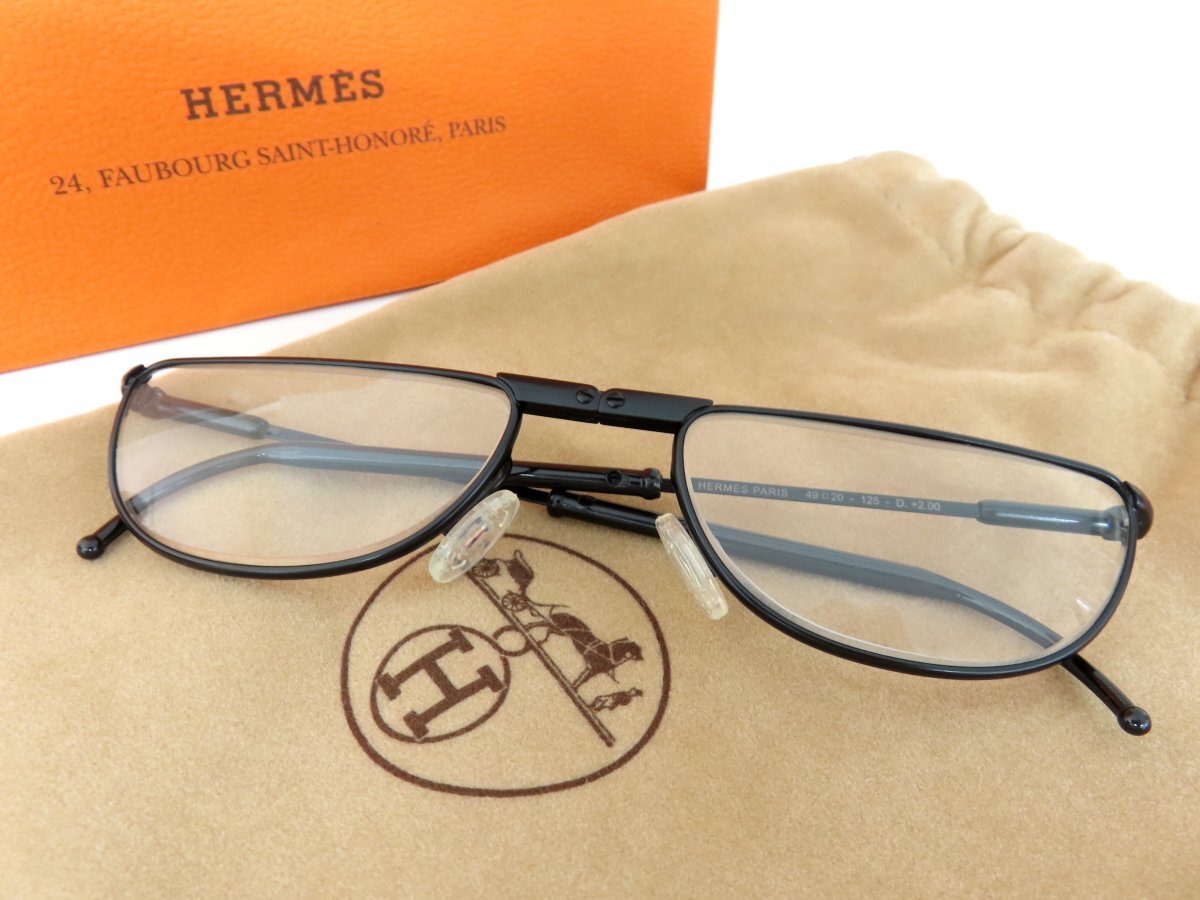 ●超美品●新品同様●HERMES エルメス●収納ケース付き●刻印あり●折りたたみ メガネ 老眼鏡●N. 491●49□20 - 125 - D. +2.00●黒●B160