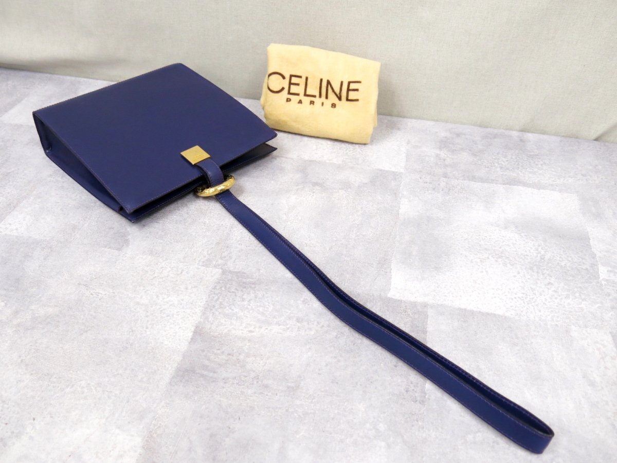 ●超美品●CELINE セリーヌ●ロゴ金具●カーフ レザー 本革●ショルダー バッグ●バイオレット●ゴールド金具●肩掛け●かばん●Js45434の画像4