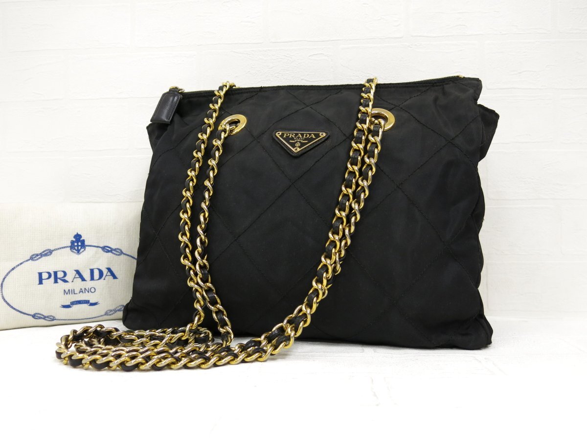 ◆美品◆PRADA プラダ◆ナイロン サフィアーノ レザー 本革◆チェーン ショルダー バッグ◆黒 G金具◆イタリア製◆ヴィンテージ◆A4470の画像1