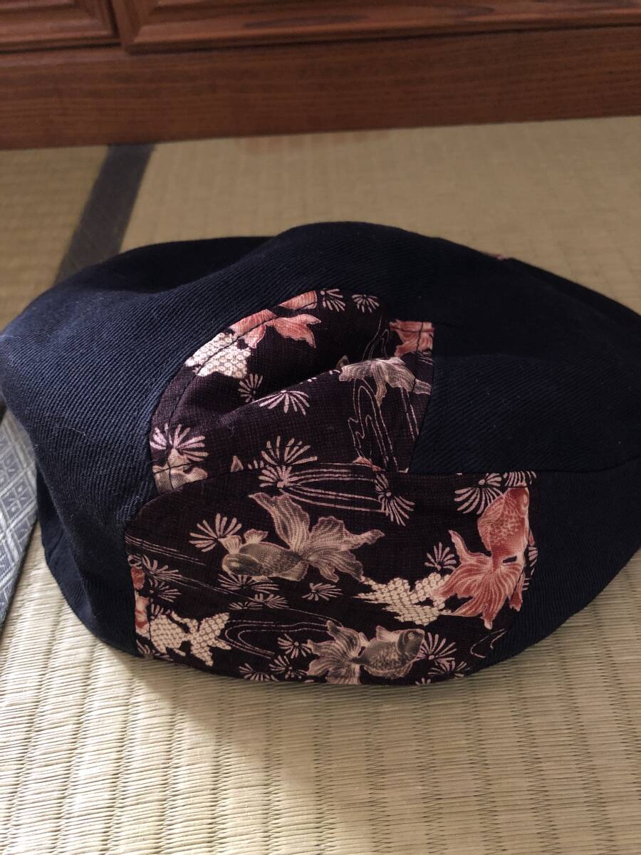 タケオキクチ　ハンチング　 帽子　和柄×黒コットン_画像7
