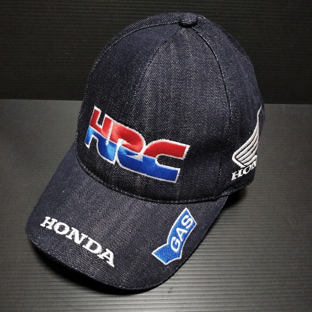 ● GAS HONDA「HRC　キャップ」刺繍 帽子　デニム　ホンダ_画像1